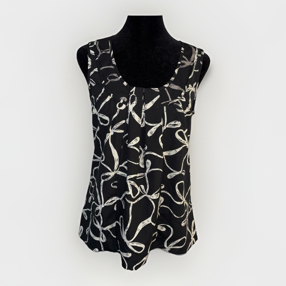 Banana Republic Womens Size Small Sleeveless Top Bow Print Detail‎ Scoop Neck